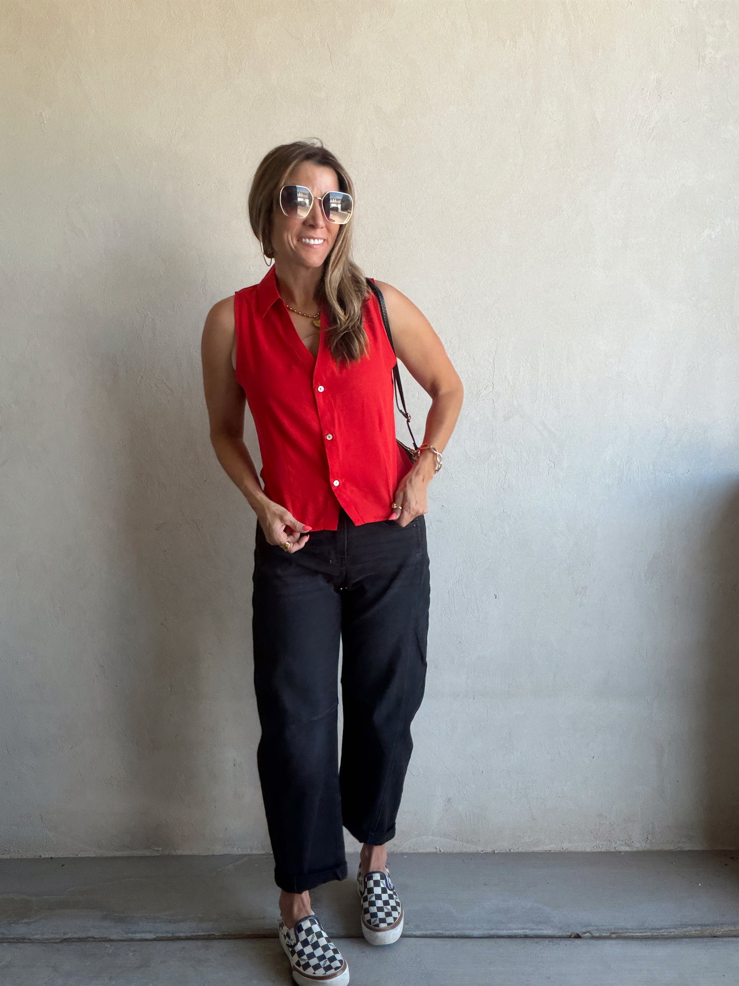 Cass Collared Tank in Red