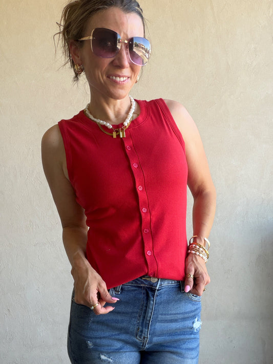 Whitney Ribbed Sleeveless Tank in Red