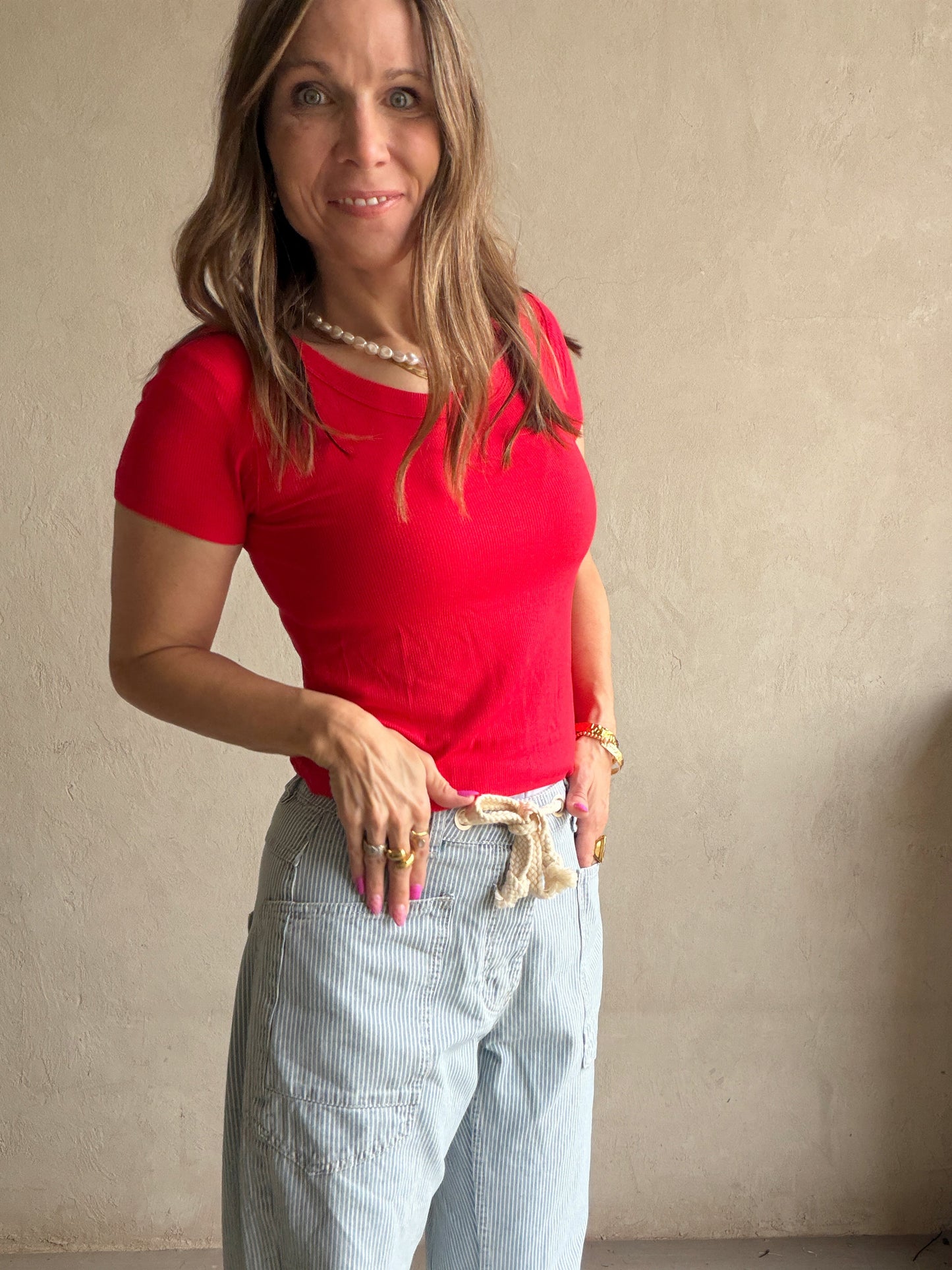 Sonny Ribbed Top in Red