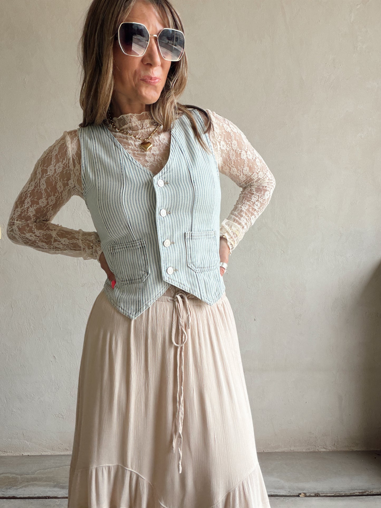 Ally Vest in Denim Stripe