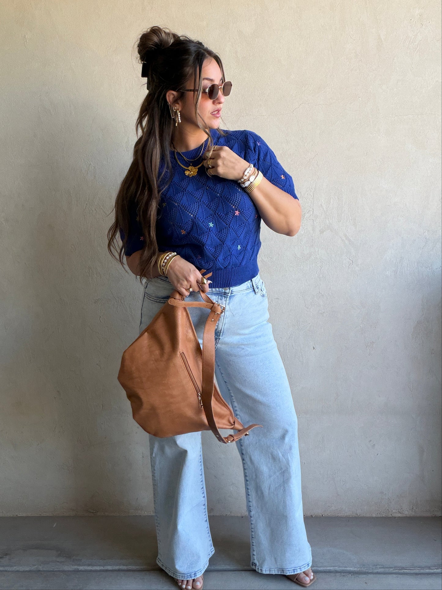 Kenzley Pointelle Sweater in Royal Blue