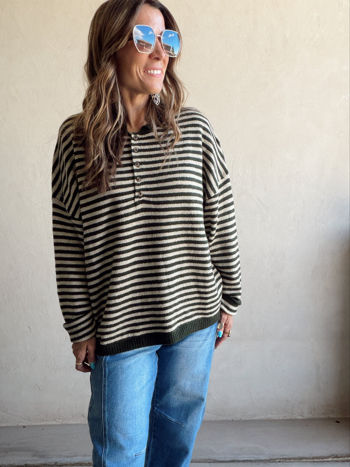 Hanna Henley Sweater in Olive