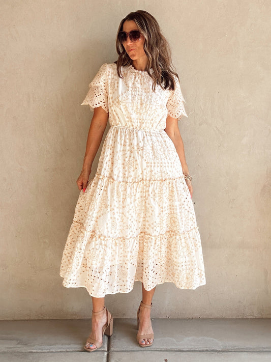 Savannah Eyelet Dress in Beige