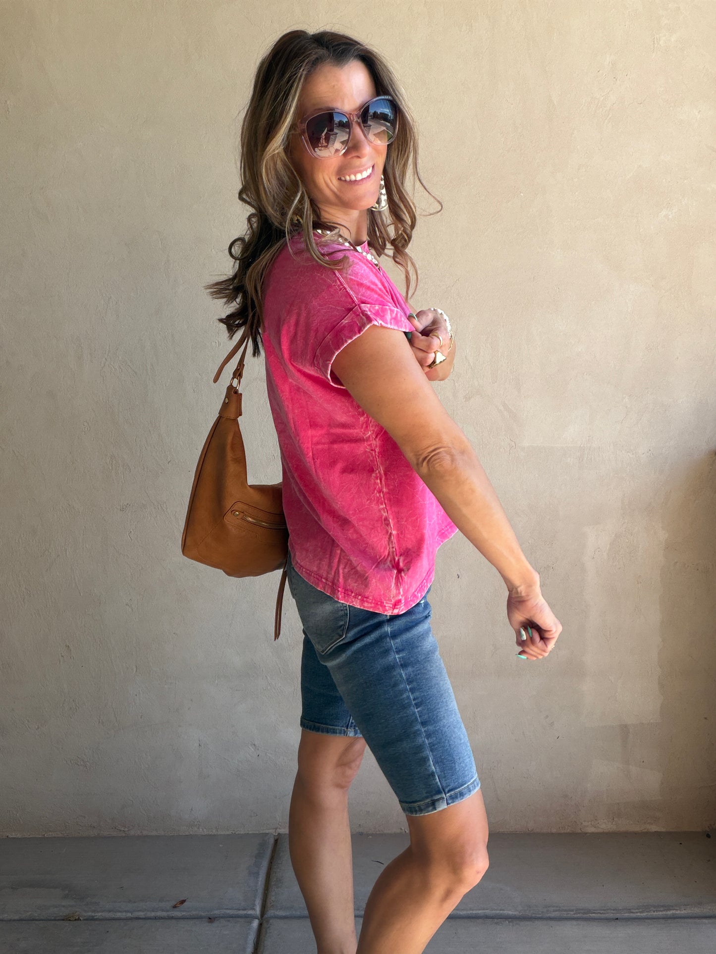 Amber Mineral Washed Top in Pink