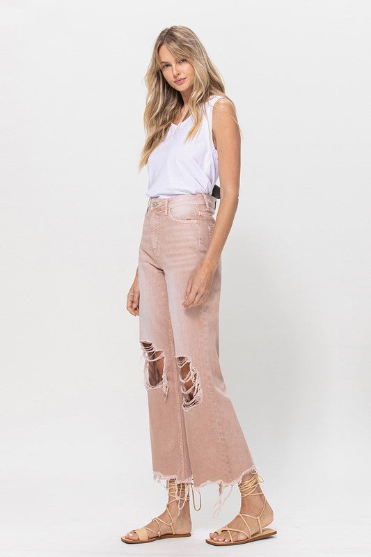 90's Vintage Crop Flare Jeans in Dusty Pink