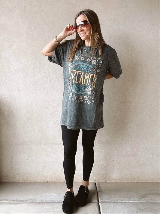 Dreamer Tee in Acid Wash Charcoal