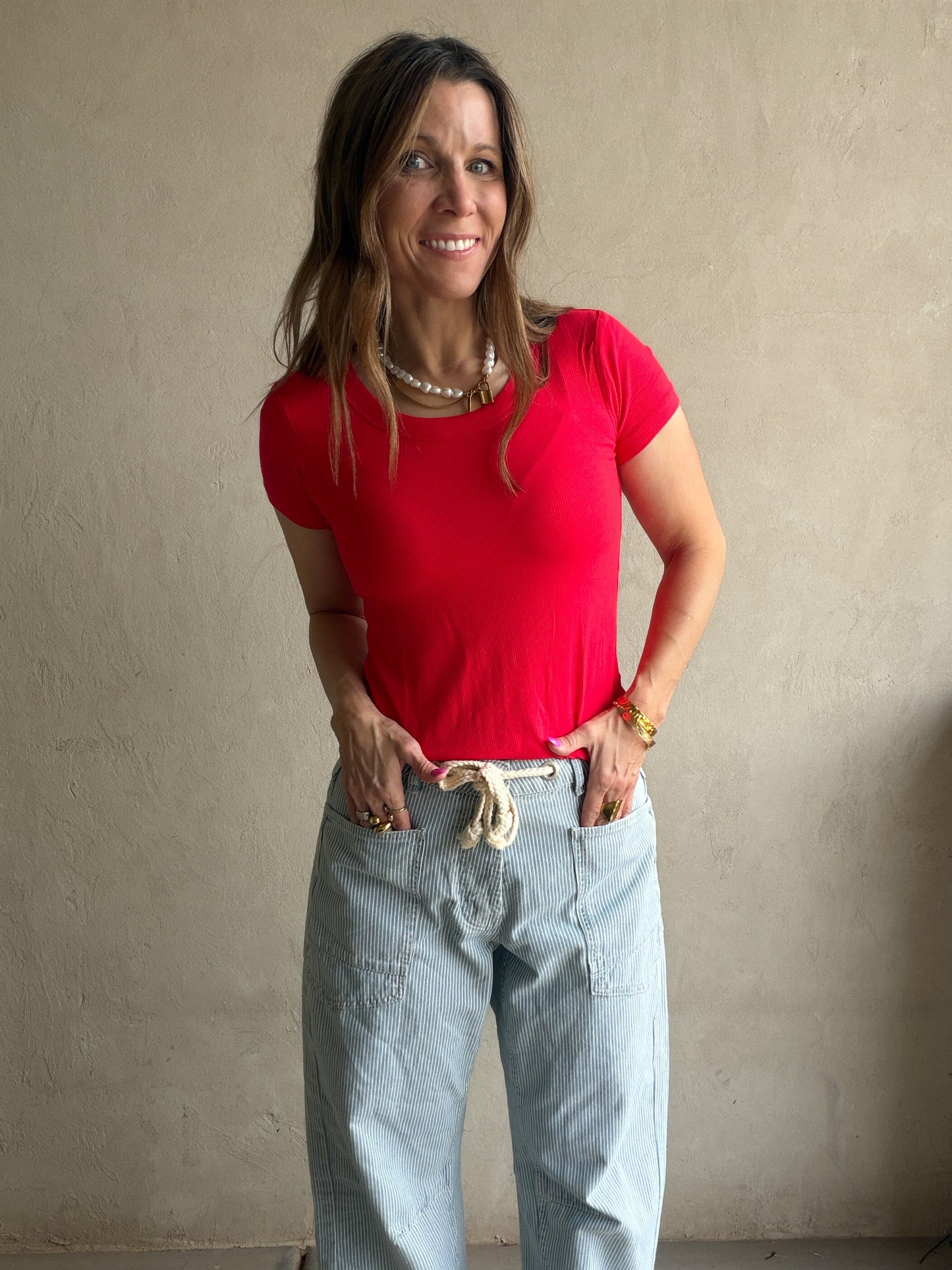 Sonny Ribbed Top in Red