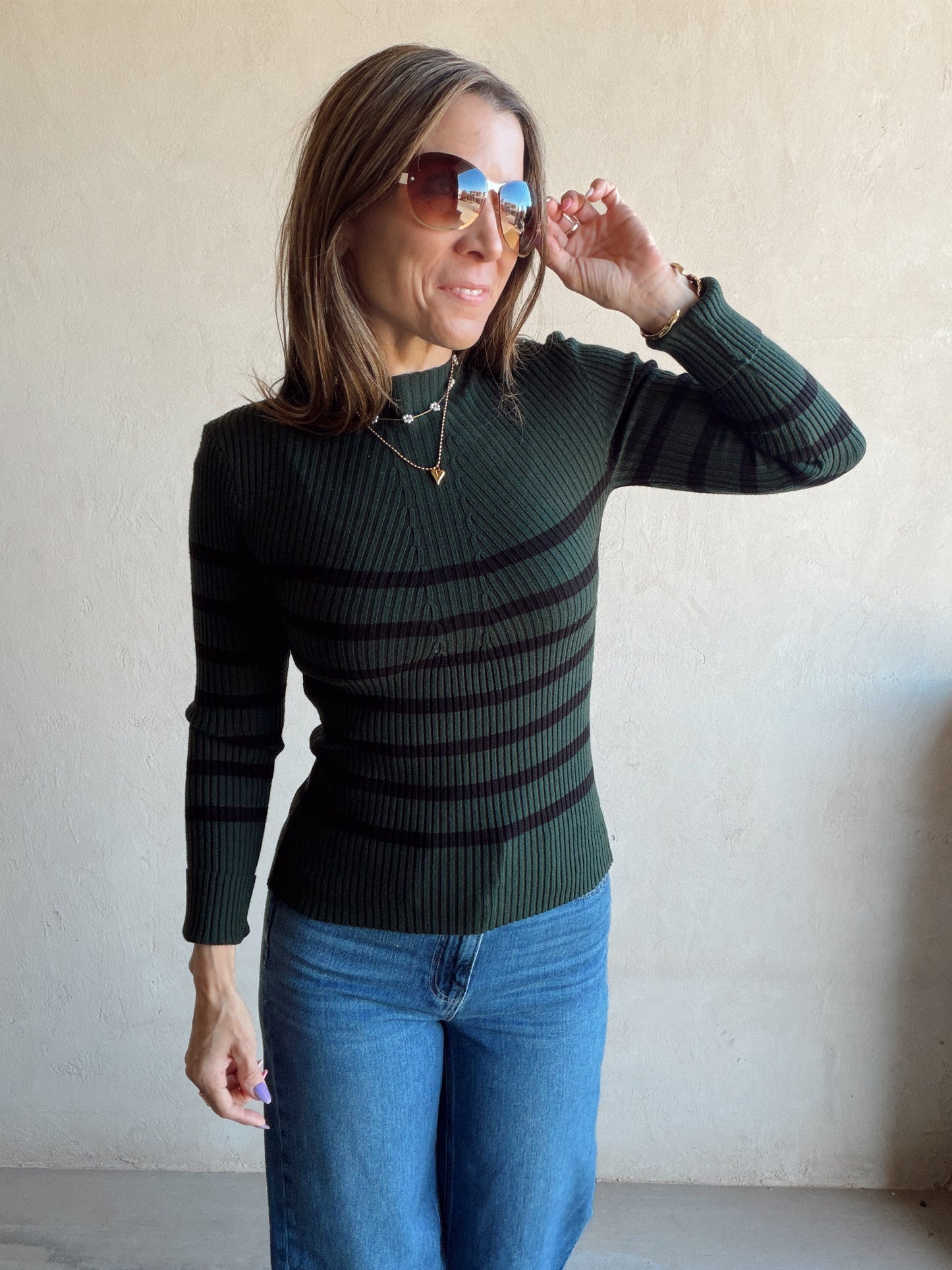 Laynie Ribbed Top in Green & Black