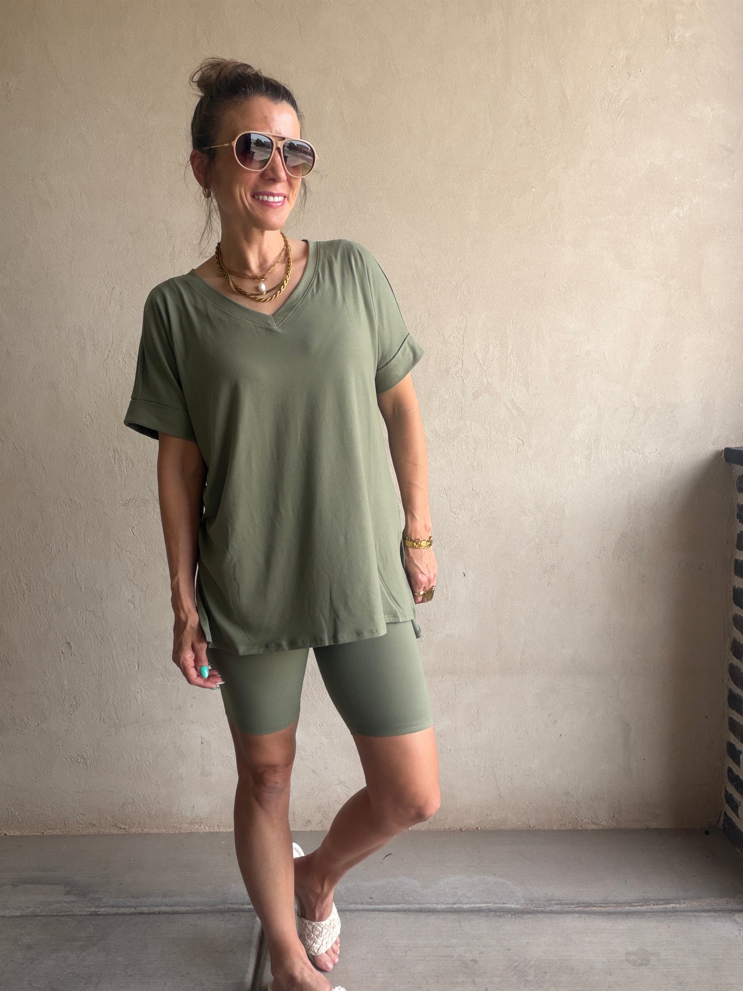 Jillian Heavenly Biker Set in Light Olive