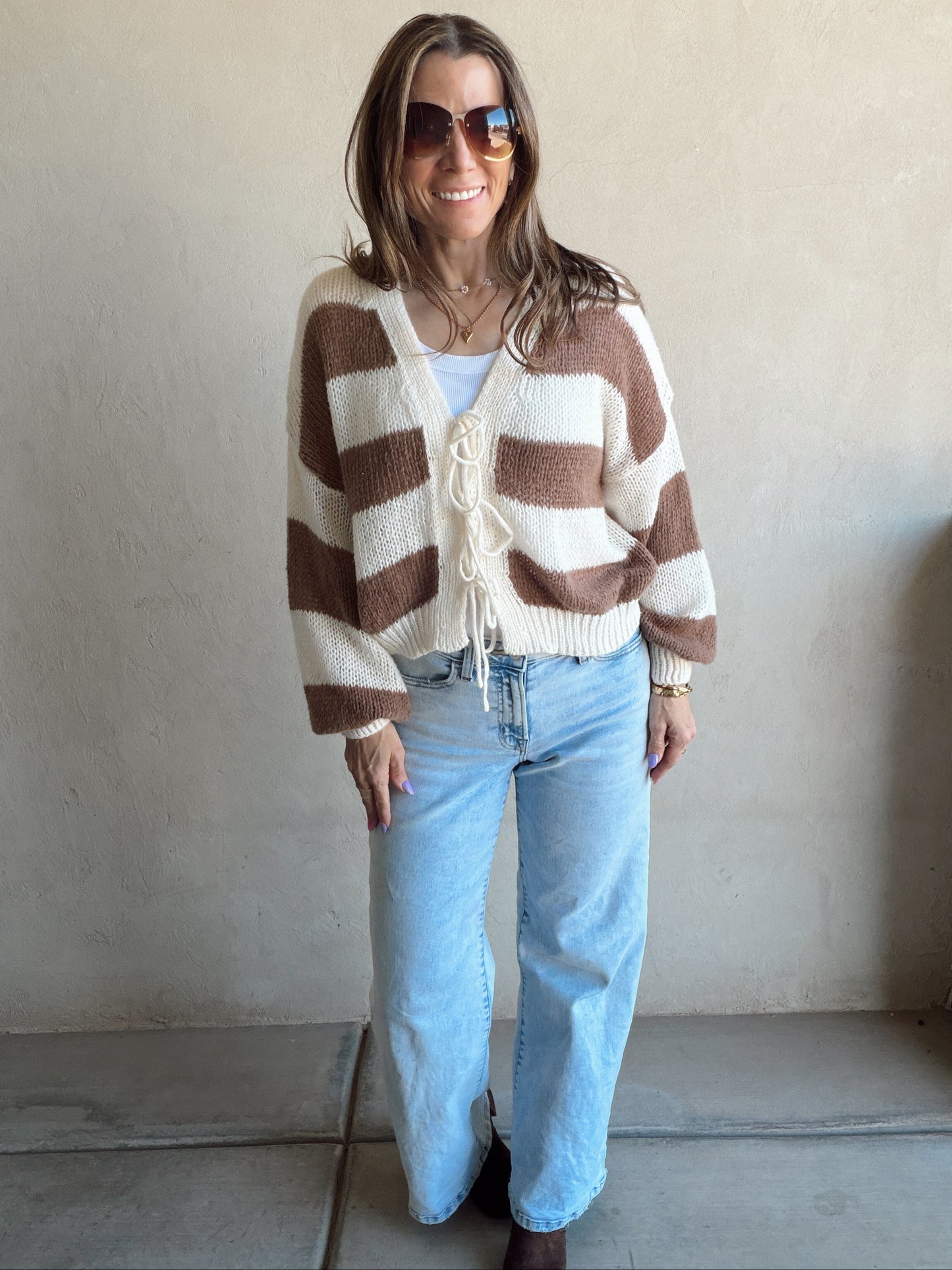 Brendee Striped Cardigan in Mocha & Cream