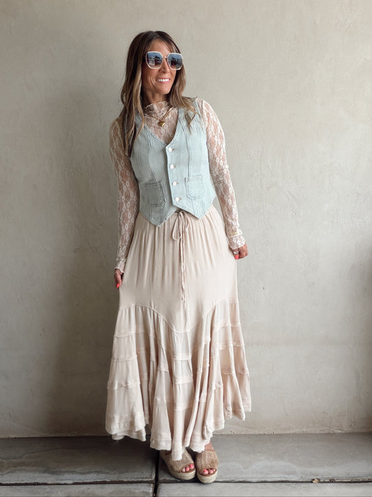 Paisley Boho Skirt in Light Beige