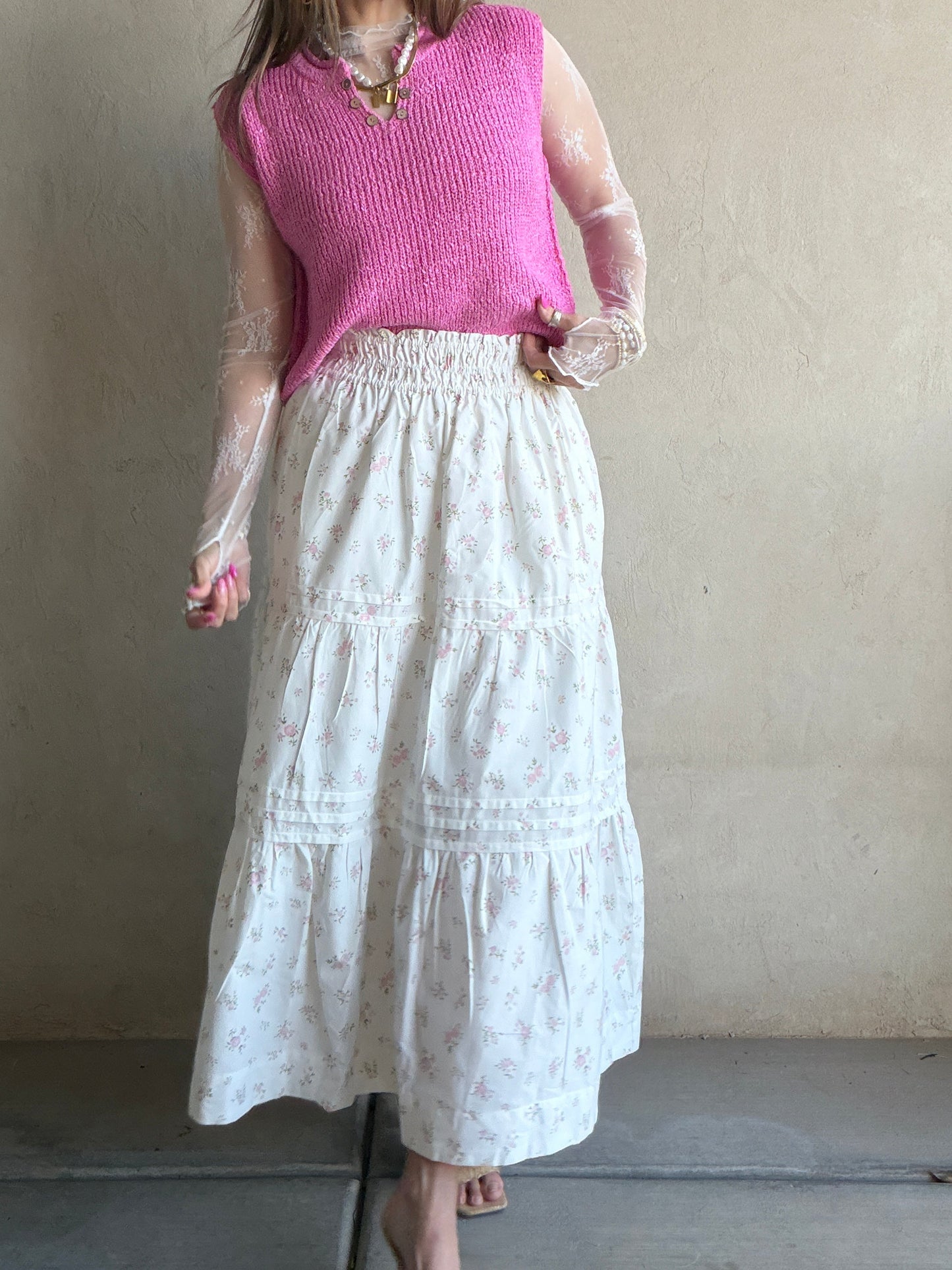 Kynlee Skirt in White & Pink & Green Floral