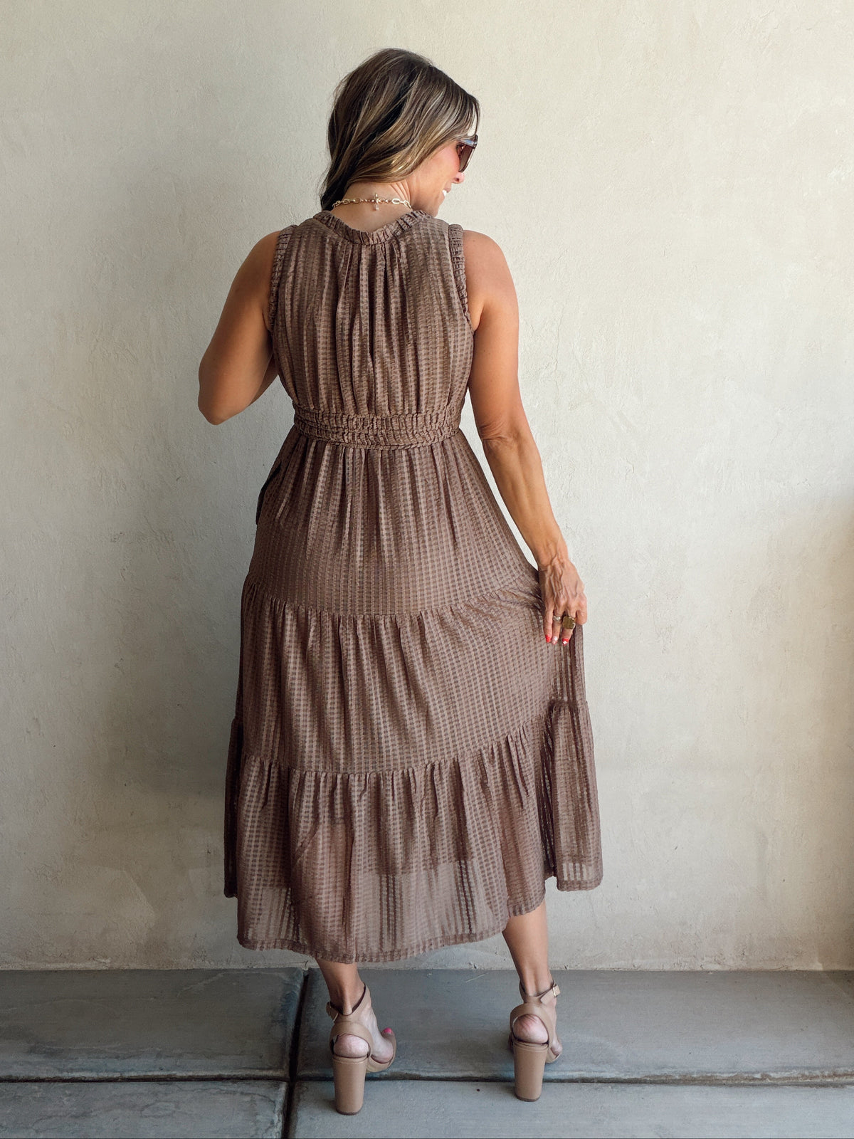 Denise Textured Dress in Mocha