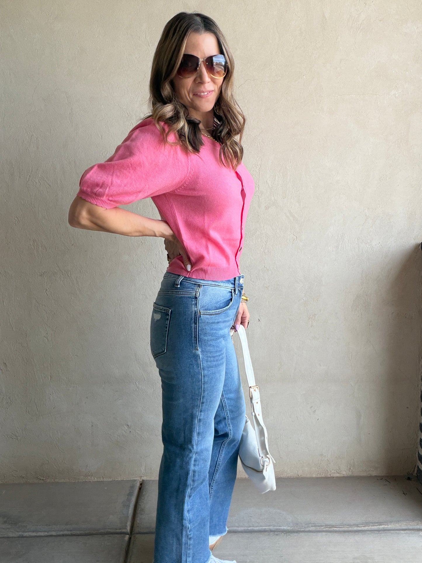 Emmie Button Down Sweater in Pink