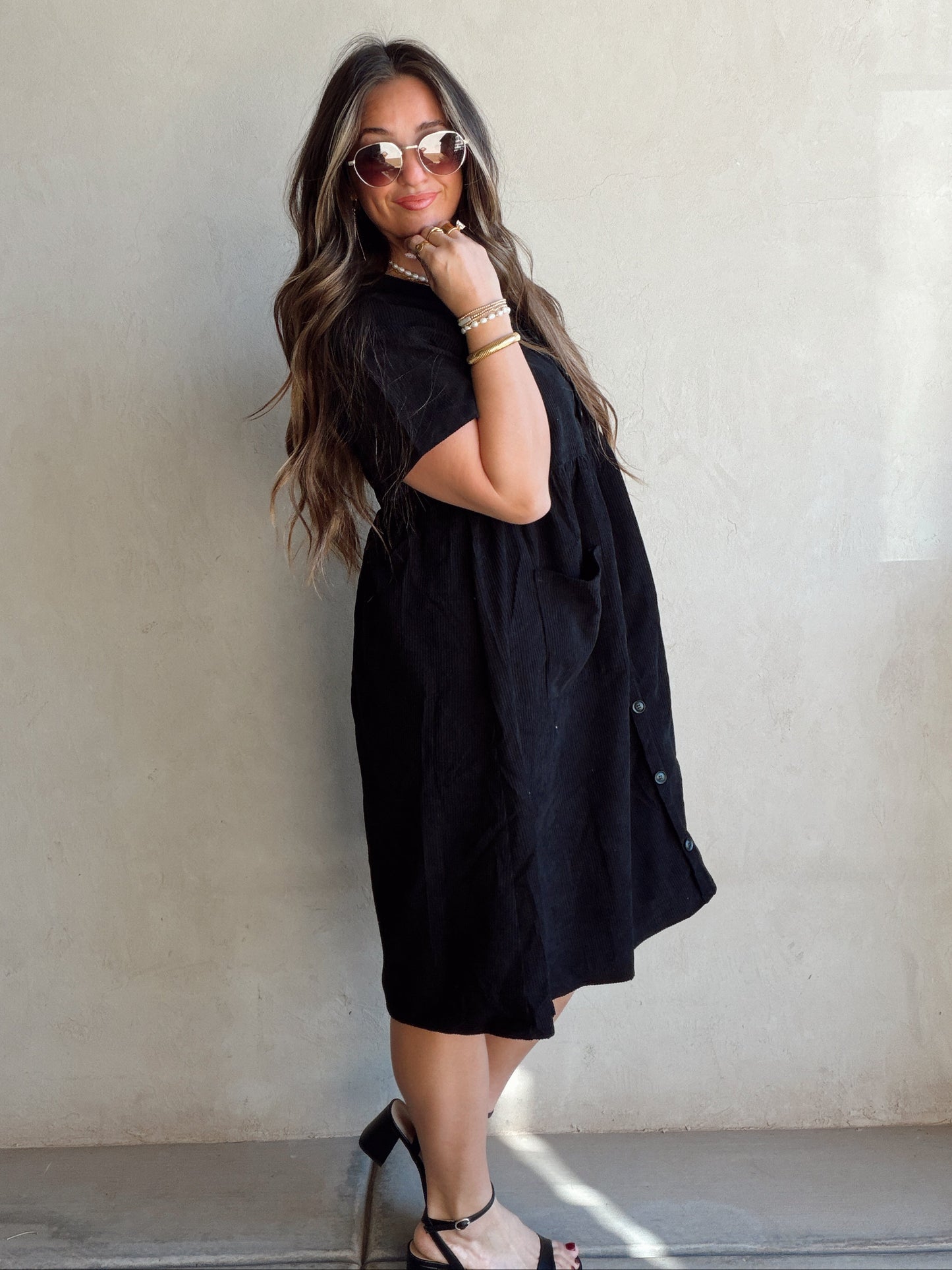 McKayla Corduroy Dress in Black