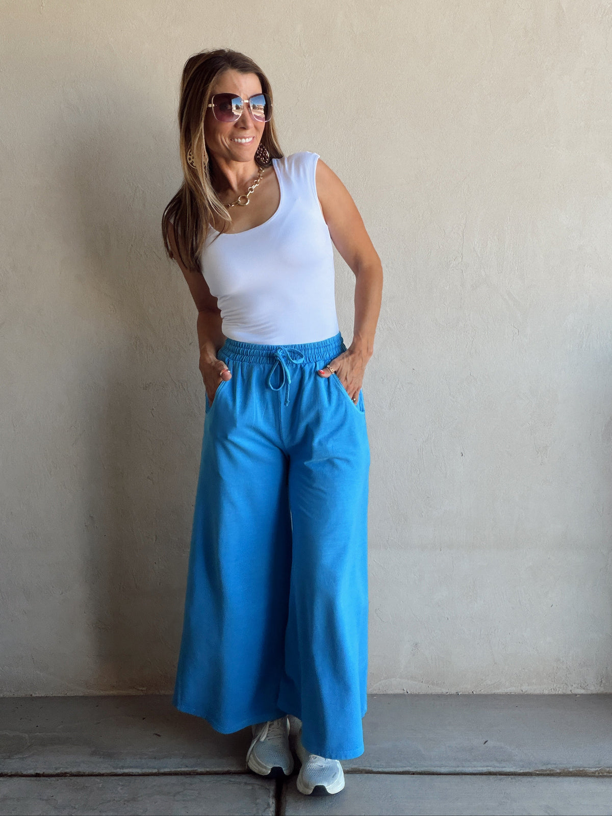Myra Wide Leg Sweats in Bright Blue