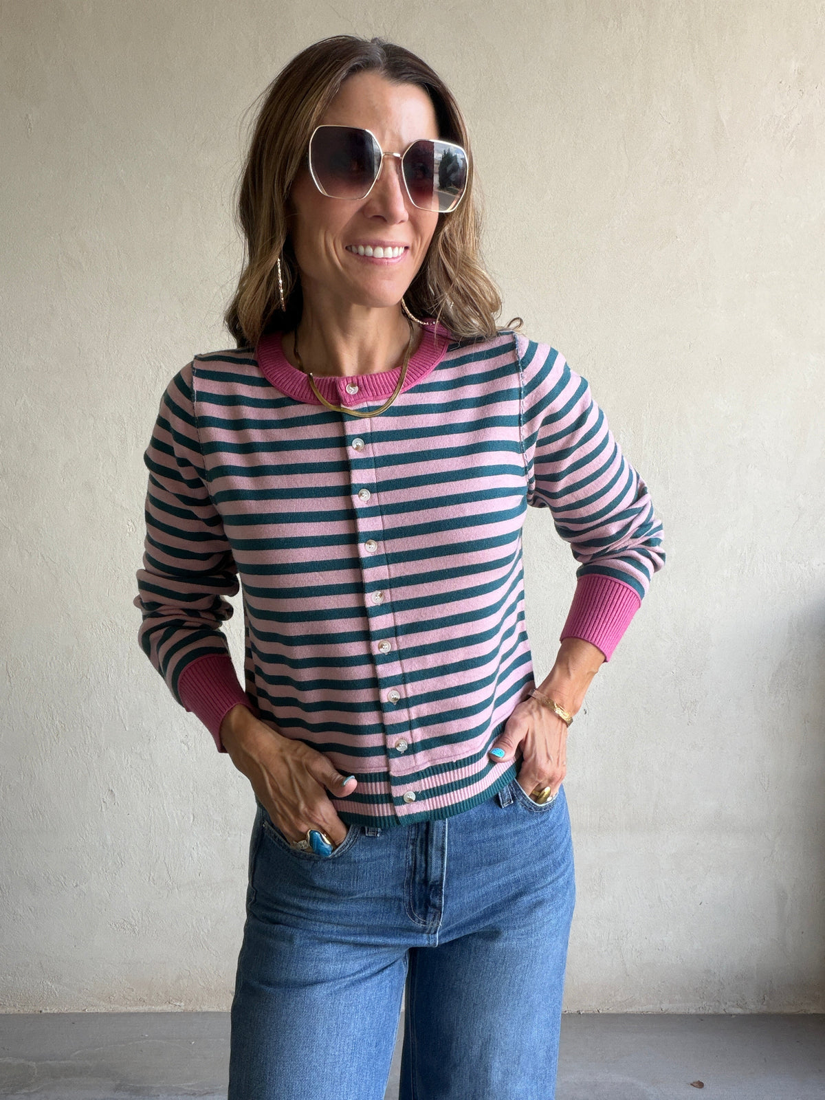 Courtney Striped Cardigan in Mauve