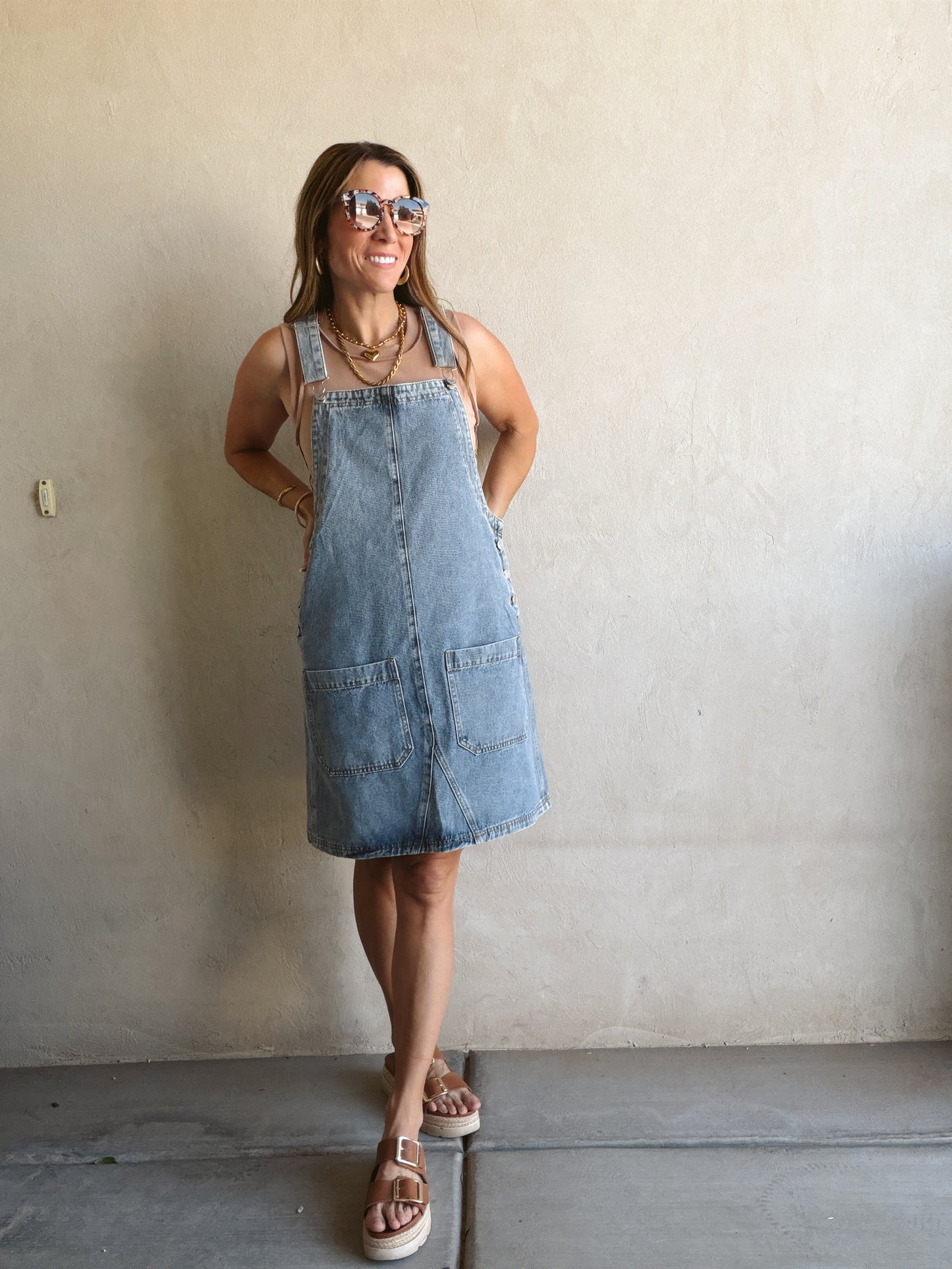 Angie Overall Dress in Medium Wash Denim