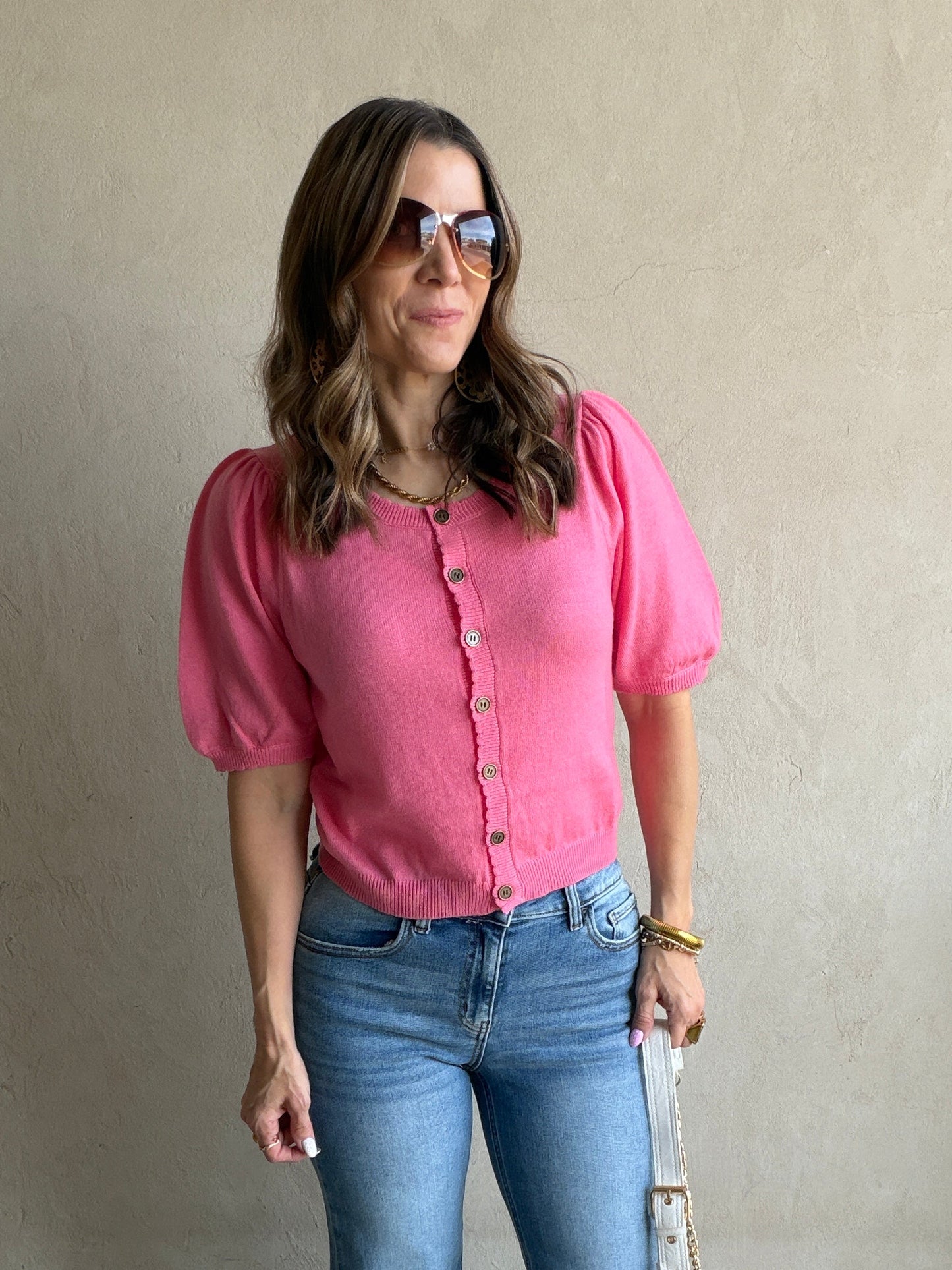Emmie Button Down Sweater in Pink