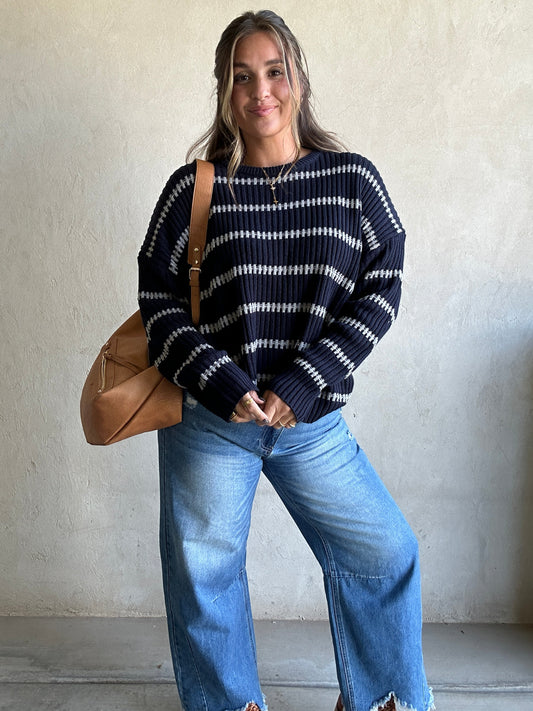 Bridget Sweater in Navy & Gray