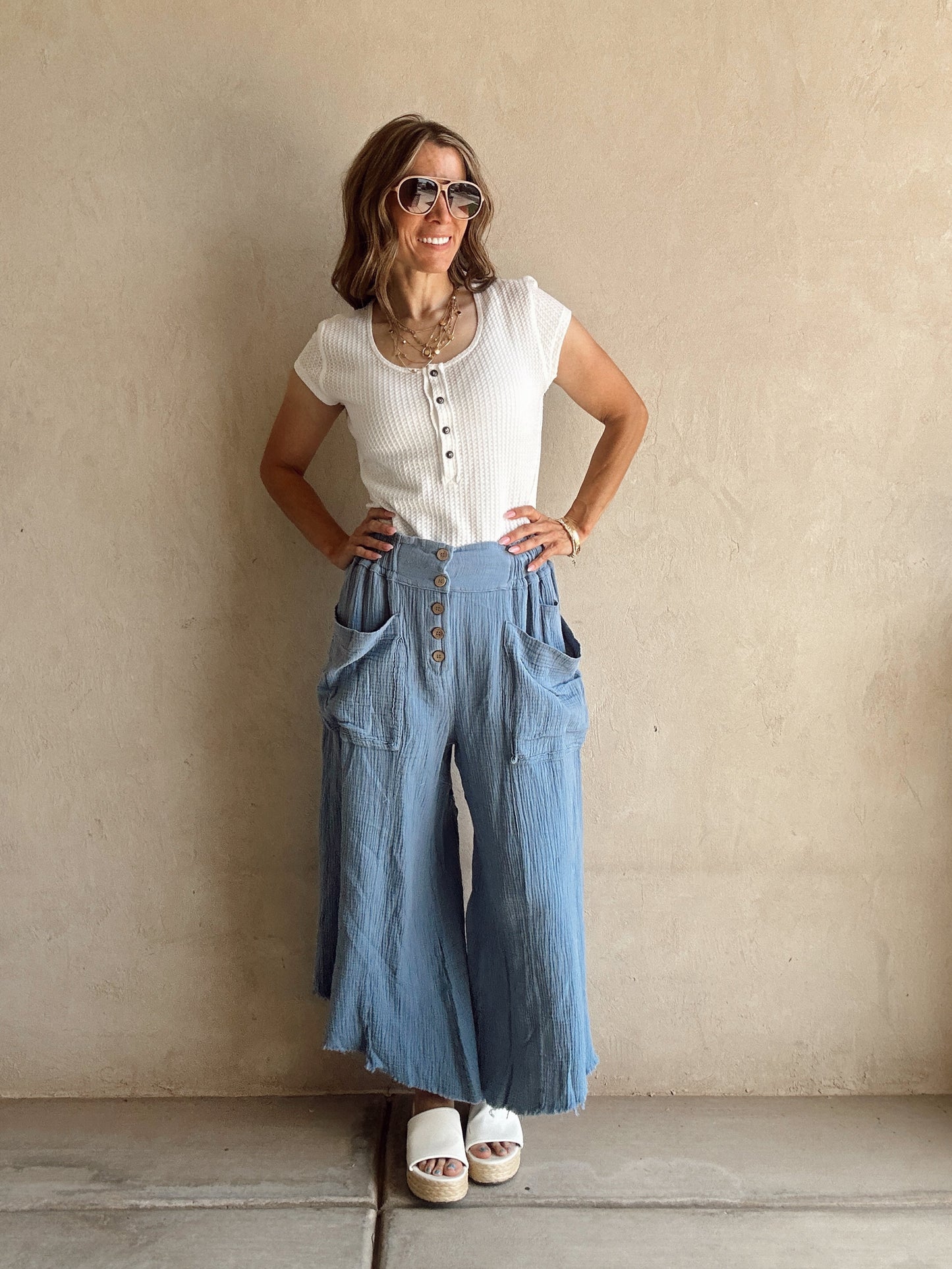 Kendra Gauze Pants in Periwinkle