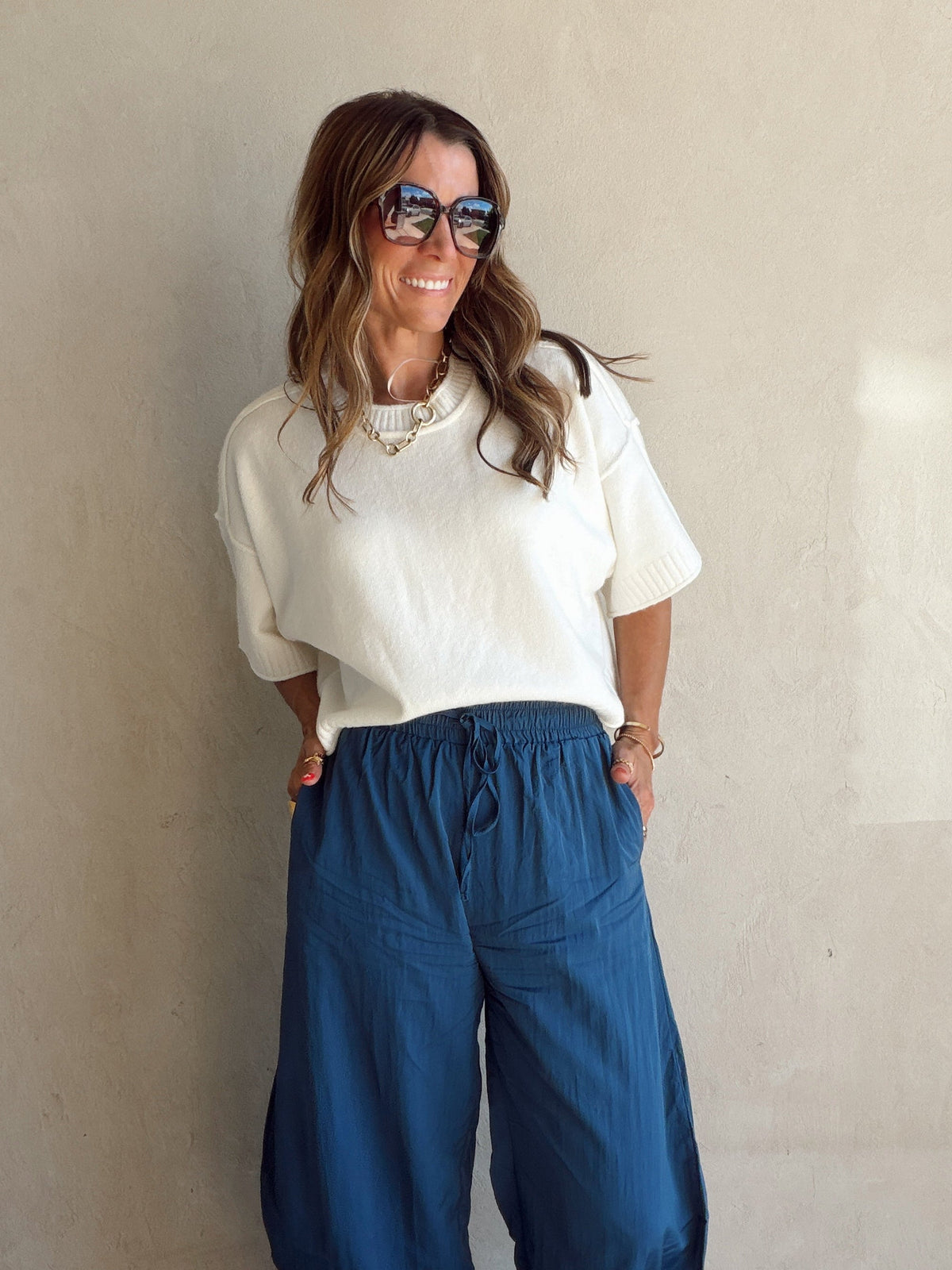 Bella Lace Detailed Pants in Blue