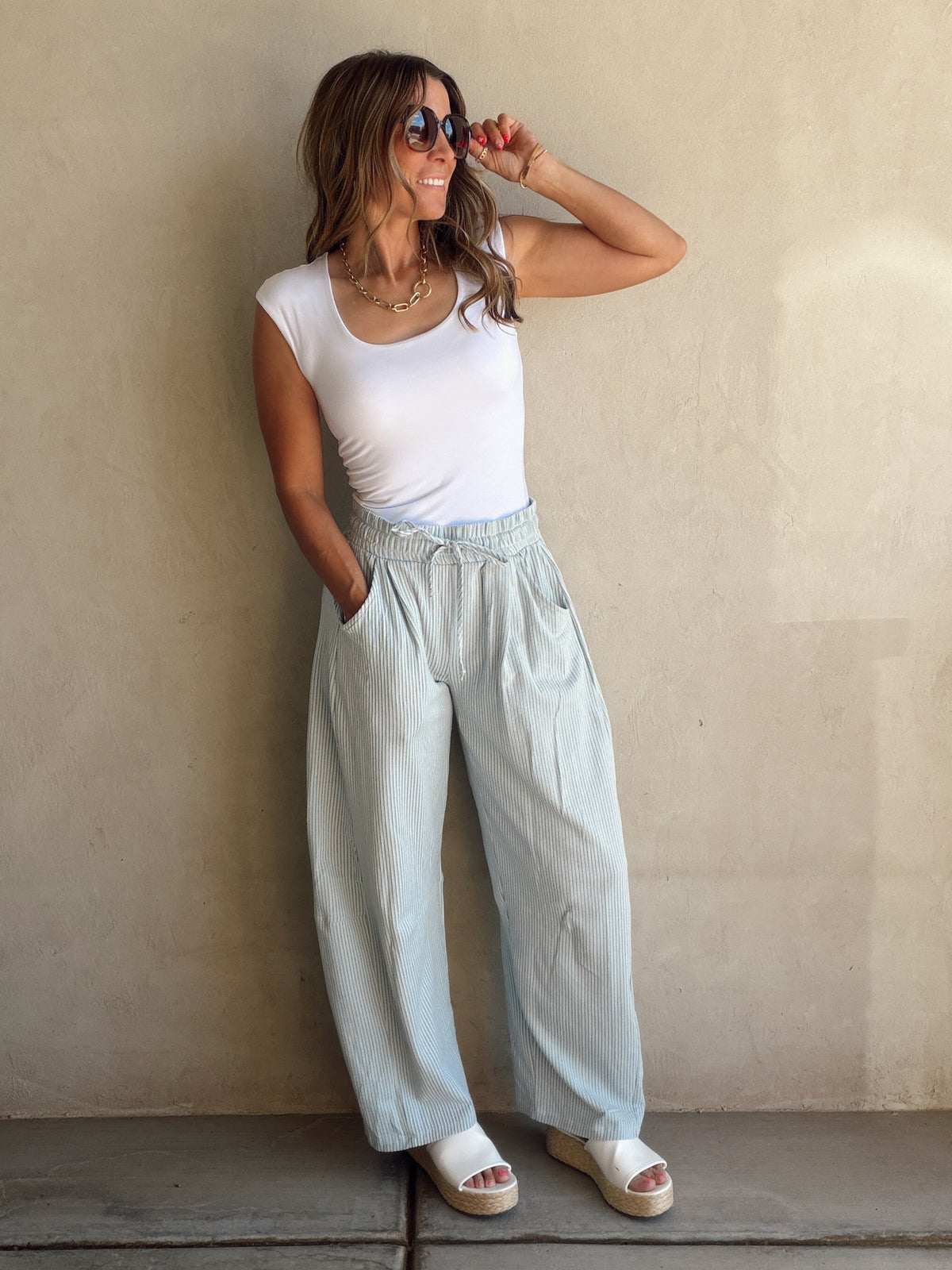 Stella Striped Barrel Pants in Blue