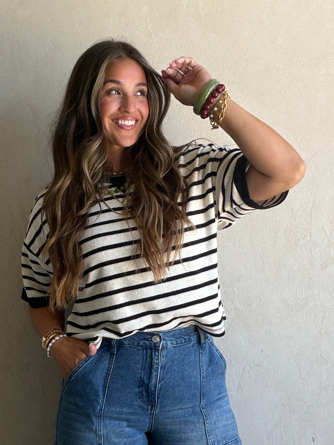 Janna Stripe Top in Oatmeal & Black