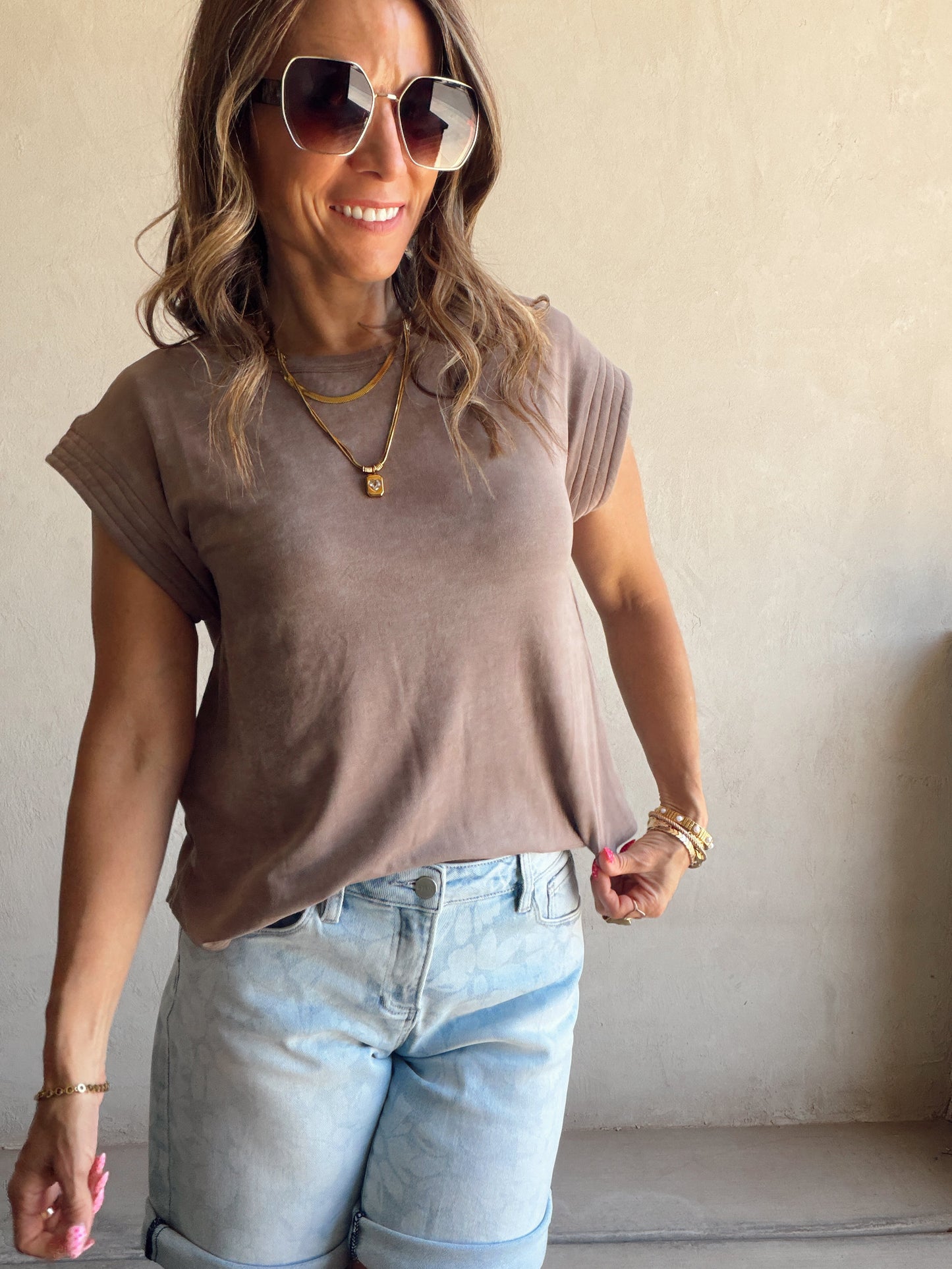 Liv Mineral Washed Top in Mocha
