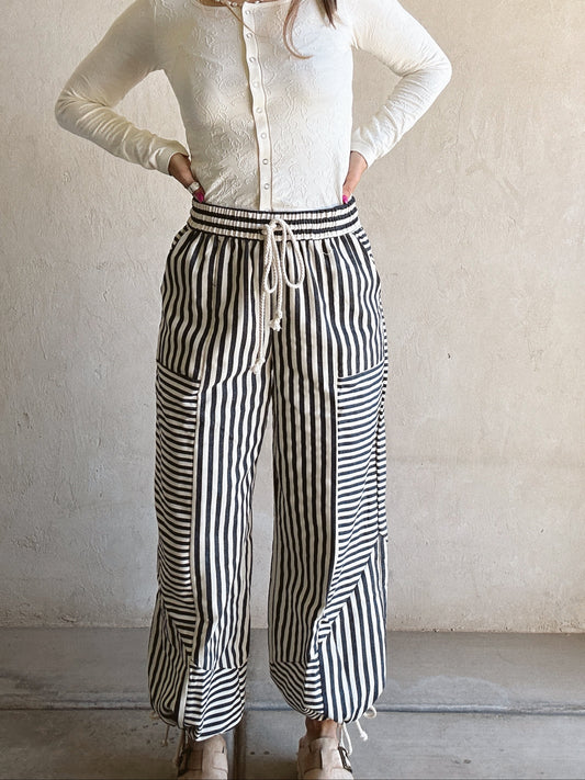 Ella Parachute Striped Pants in Navy & Ivory