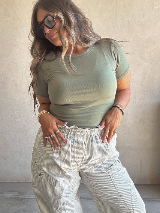 Sonny Ribbed Top in Olive