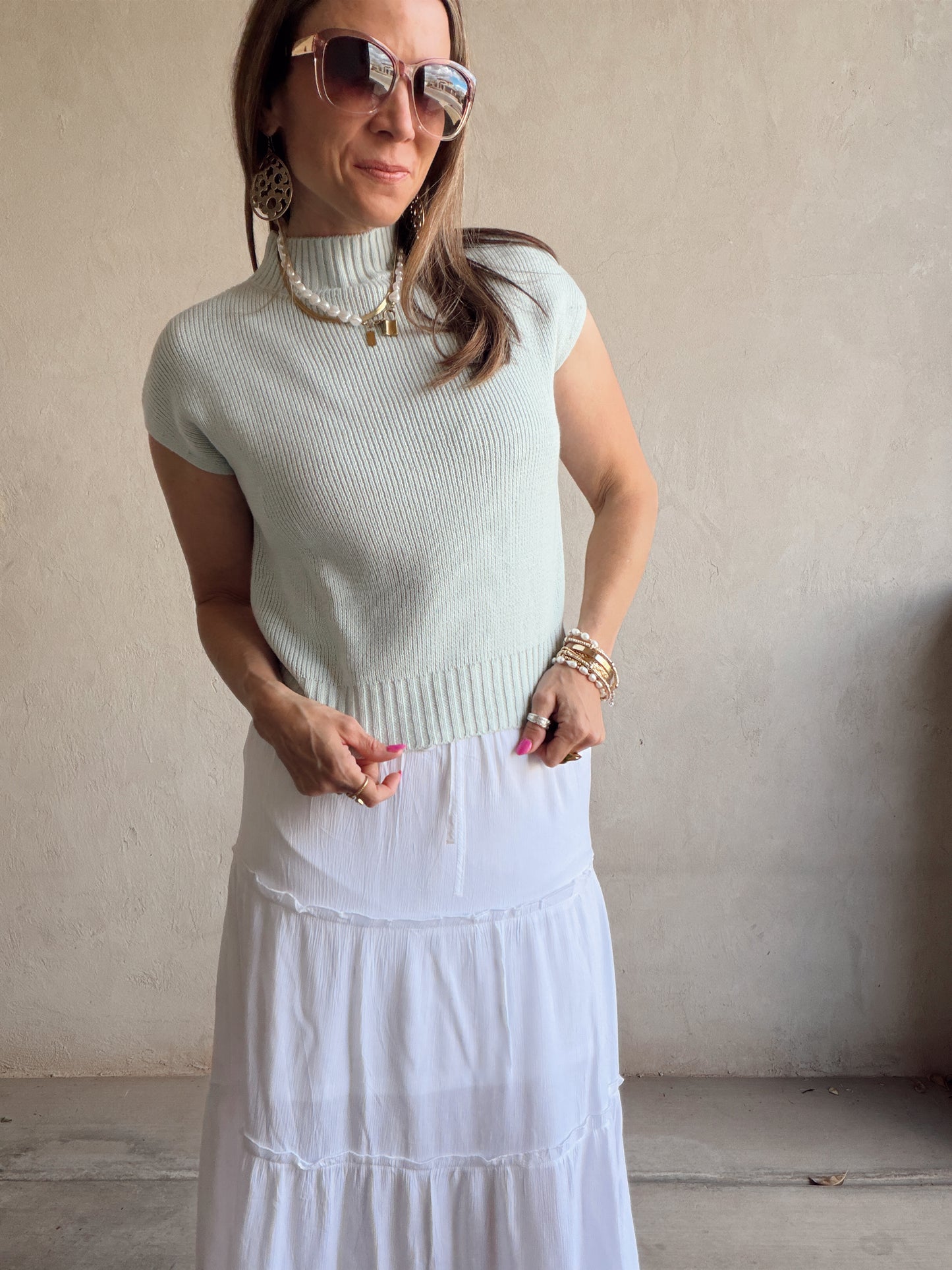 Angie Mock Neck Top in Mint