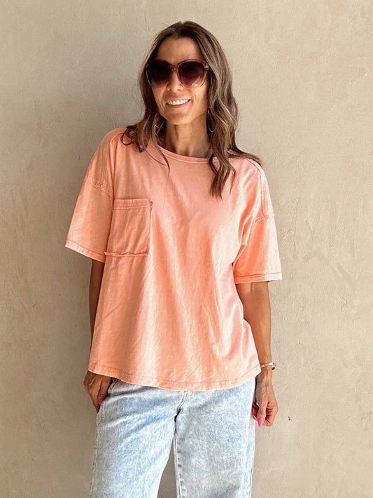 Millie Mineral Wash Top in Peach