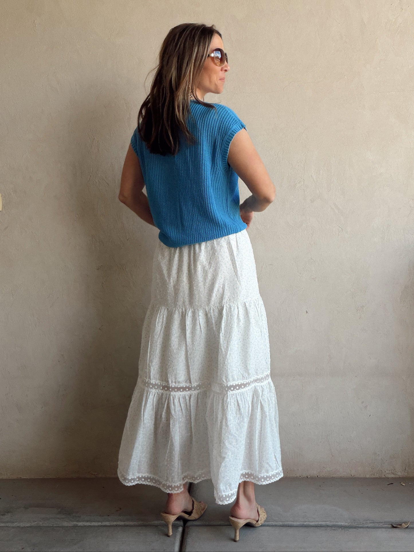 Penny Skirt in White, Blue, & Green Floral