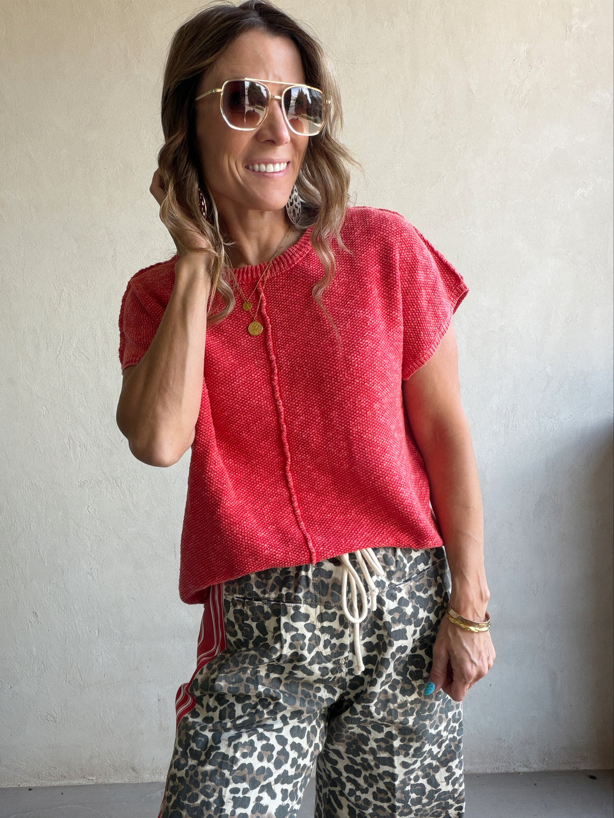 Marcie Mineral Wash Top in Red