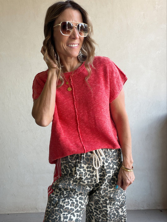 Marcie Mineral Wash Top in Red