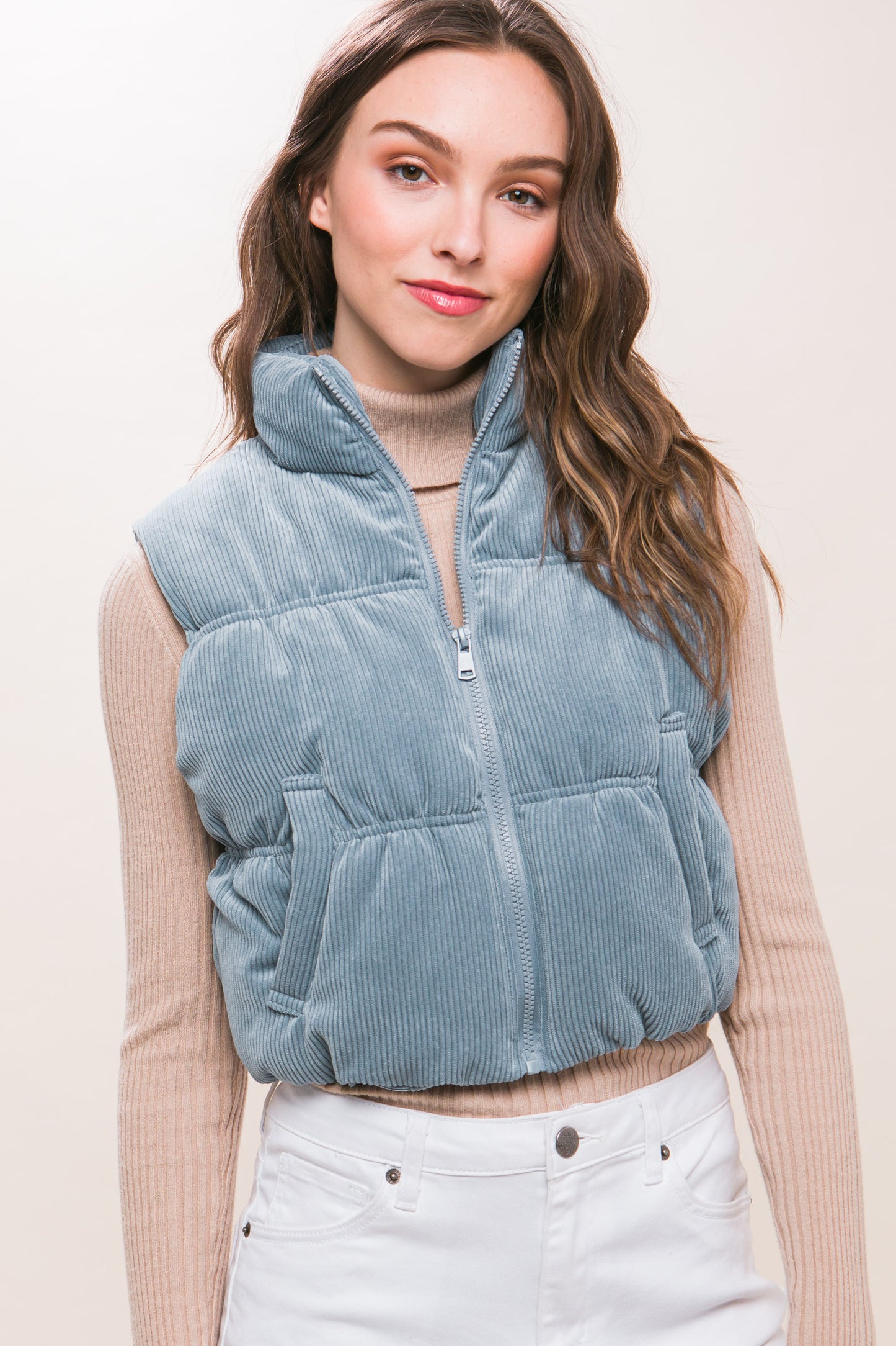 Corduroy Puffer Vest in Blue