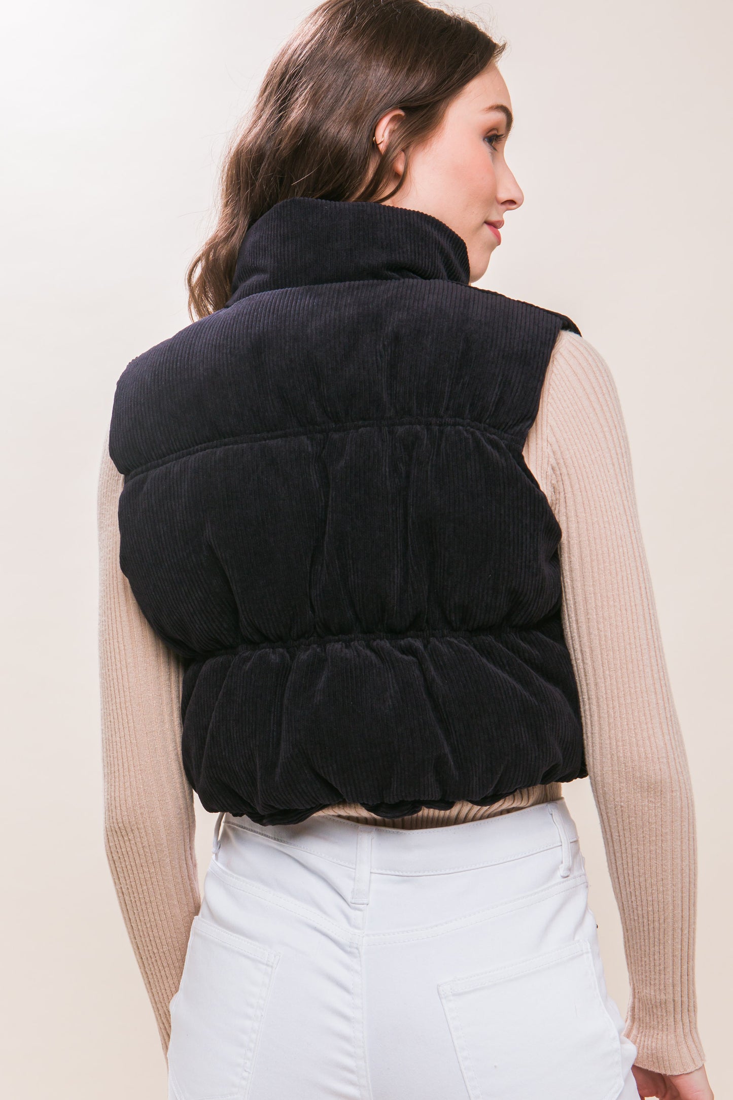 Corduroy Puffer Vest in Black