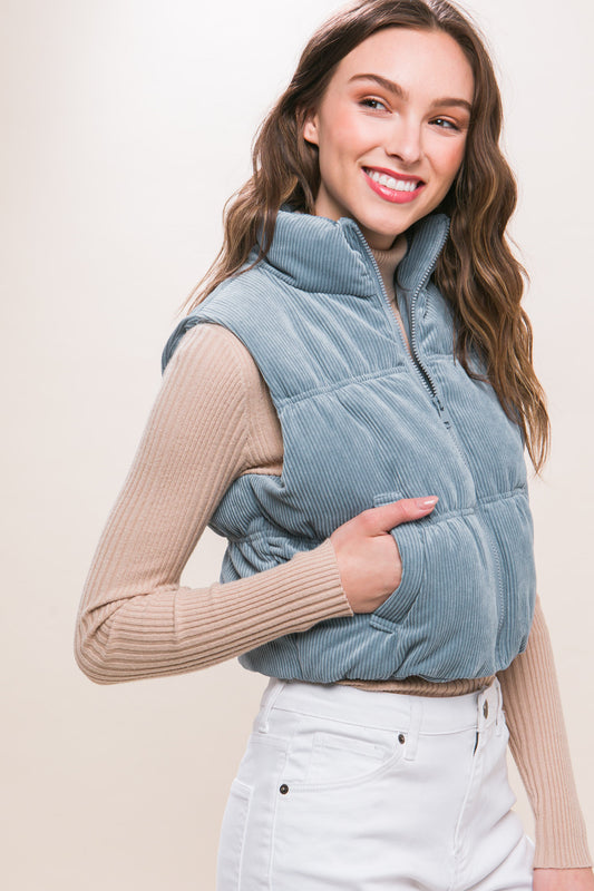 Corduroy Puffer Vest in Blue