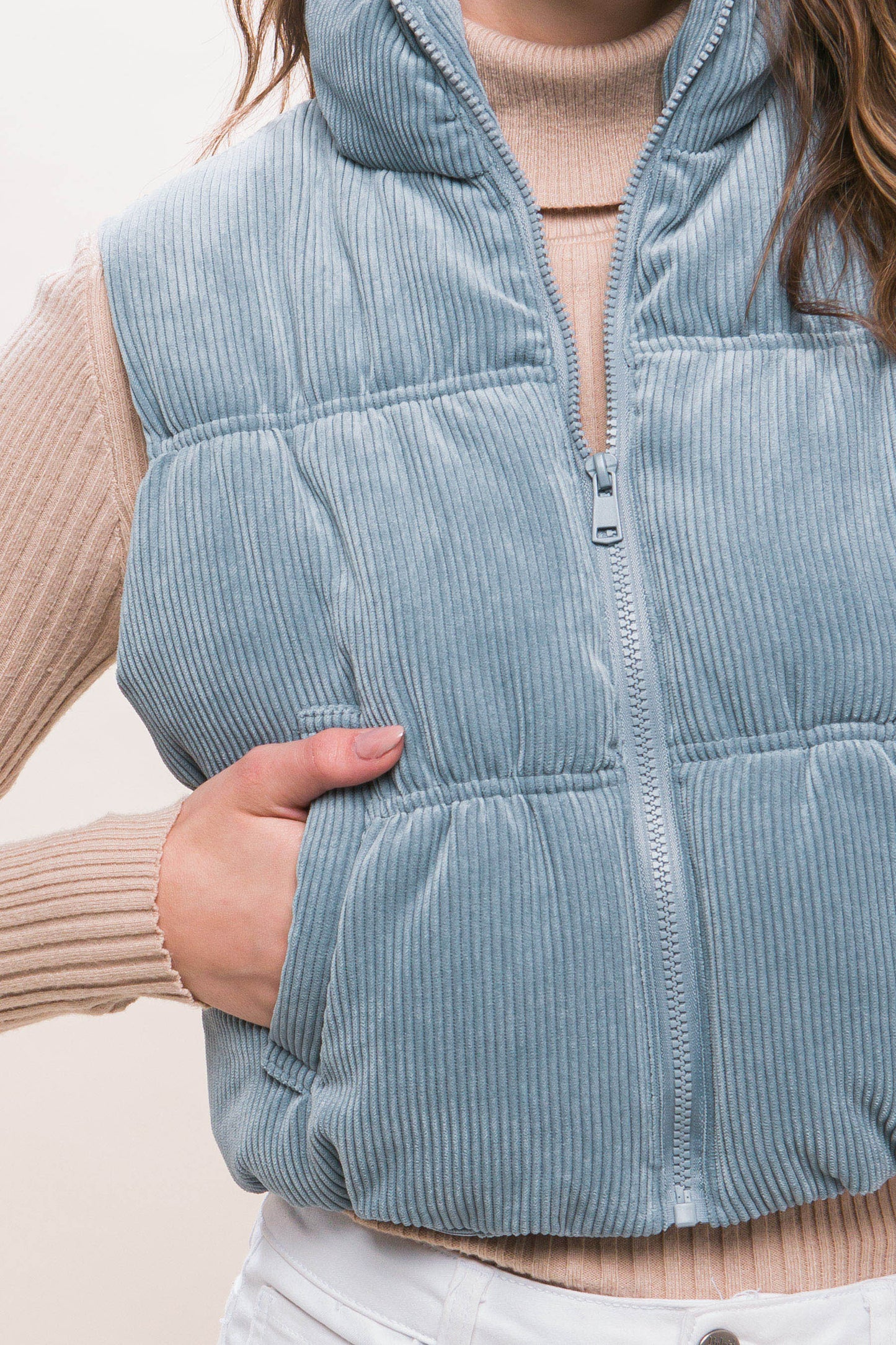 Corduroy Puffer Vest in Blue