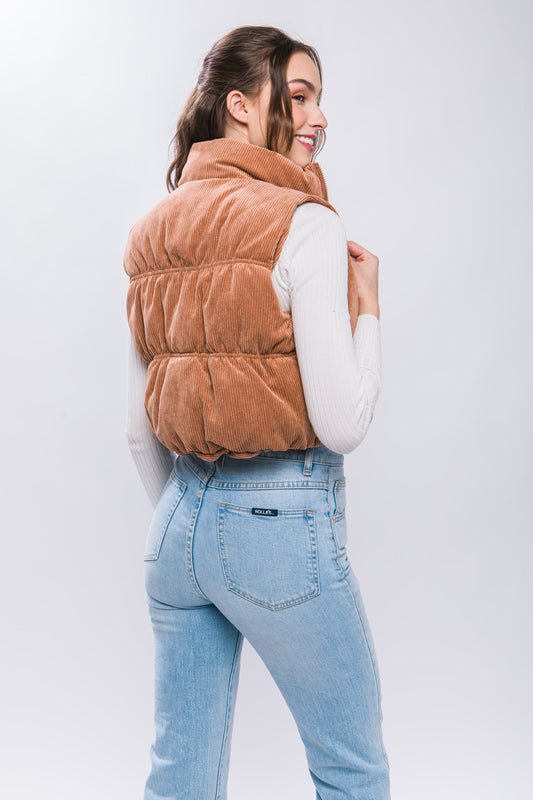 Corduroy Puffer Vest in Camel