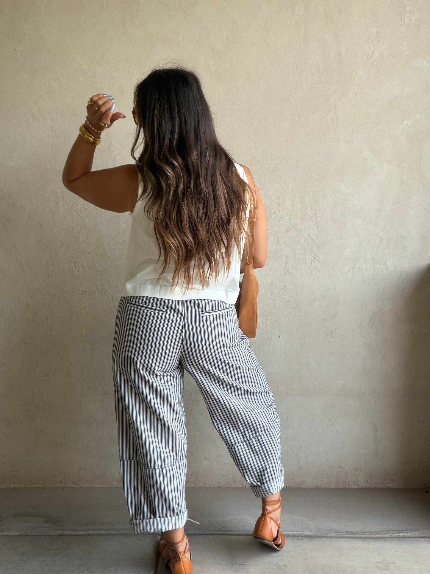 Striped Barrel Pant in Navy
