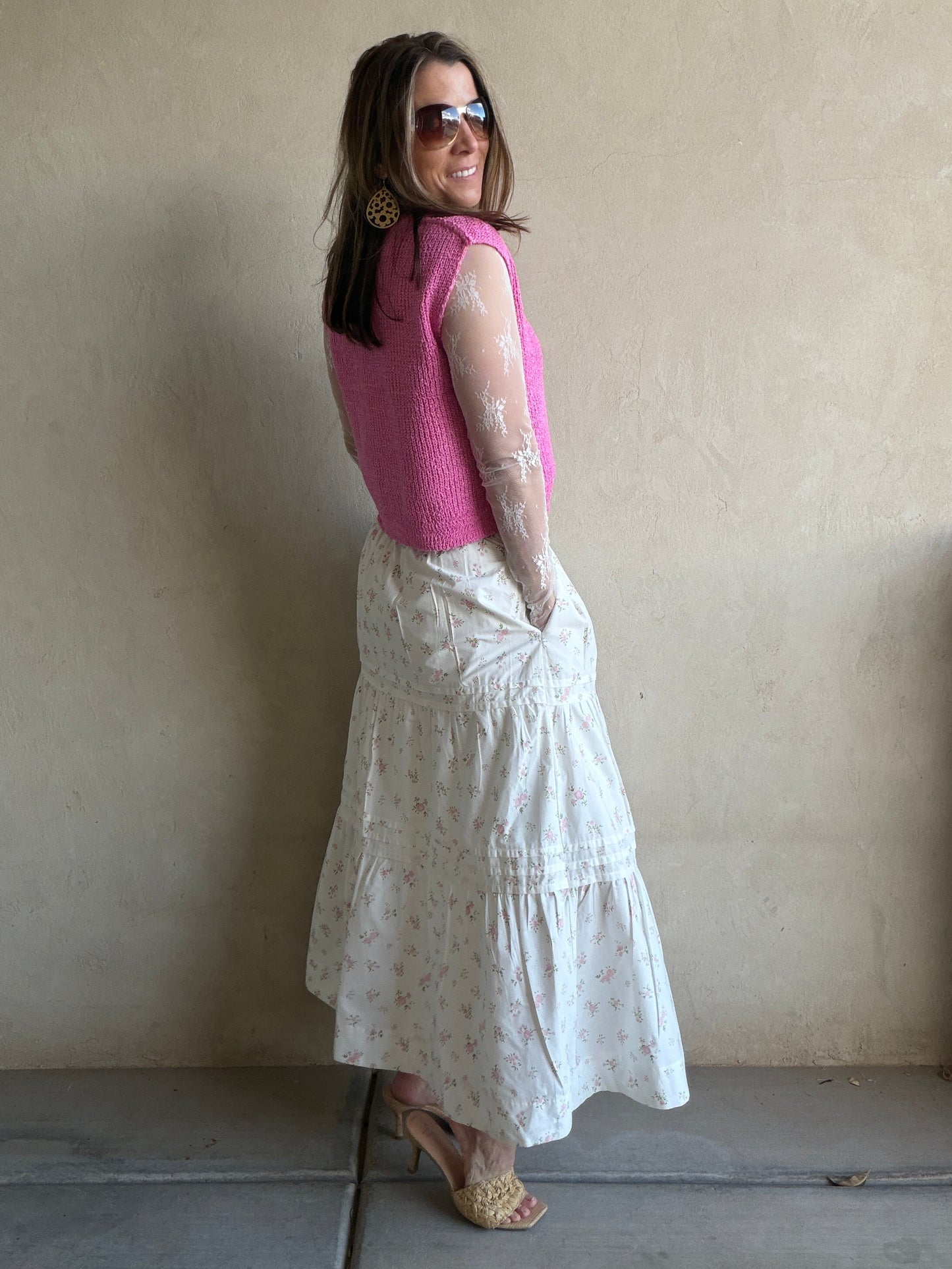Kynlee Skirt in White & Pink & Green Floral