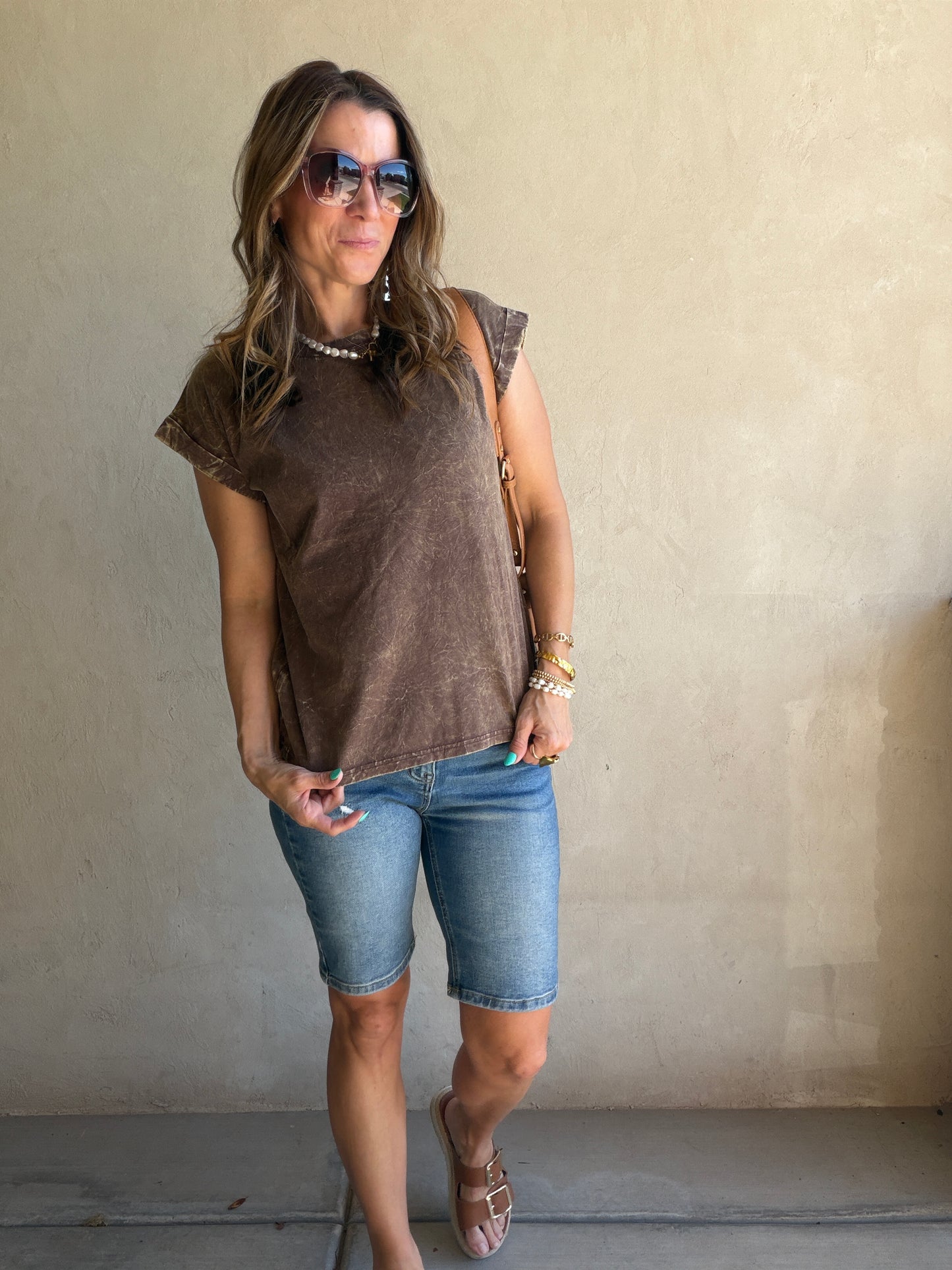 Amber Mineral Washed Top in Mocha