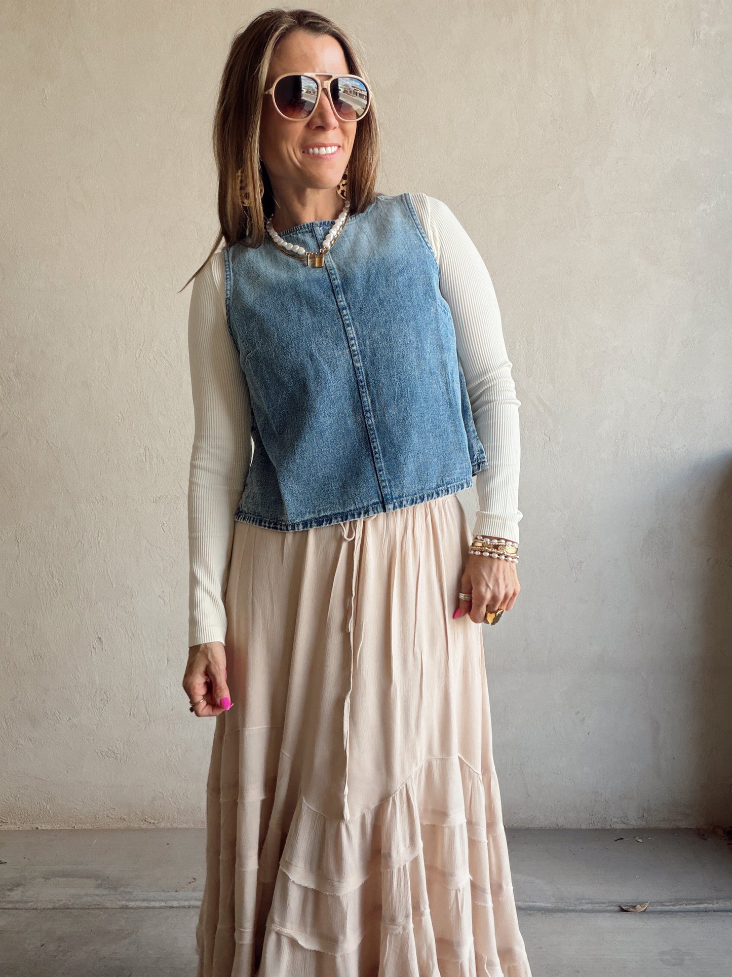 Paisley Boho Skirt in Light Beige