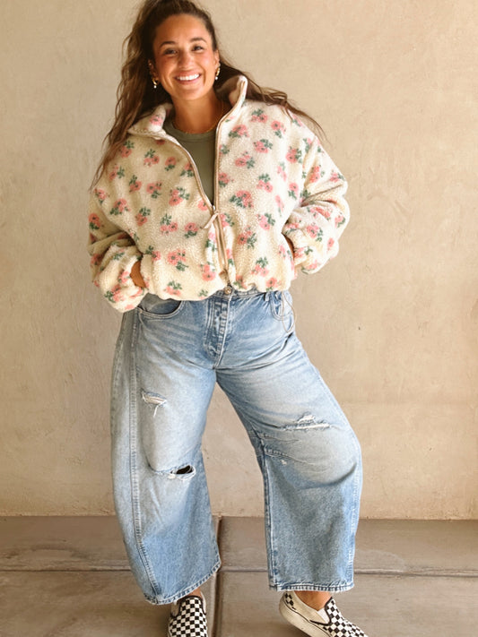 Quinn Sherpa Floral Jacket in Cream
