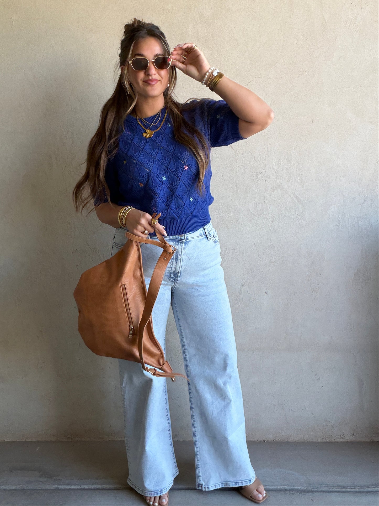 Kenzley Pointelle Sweater in Royal Blue