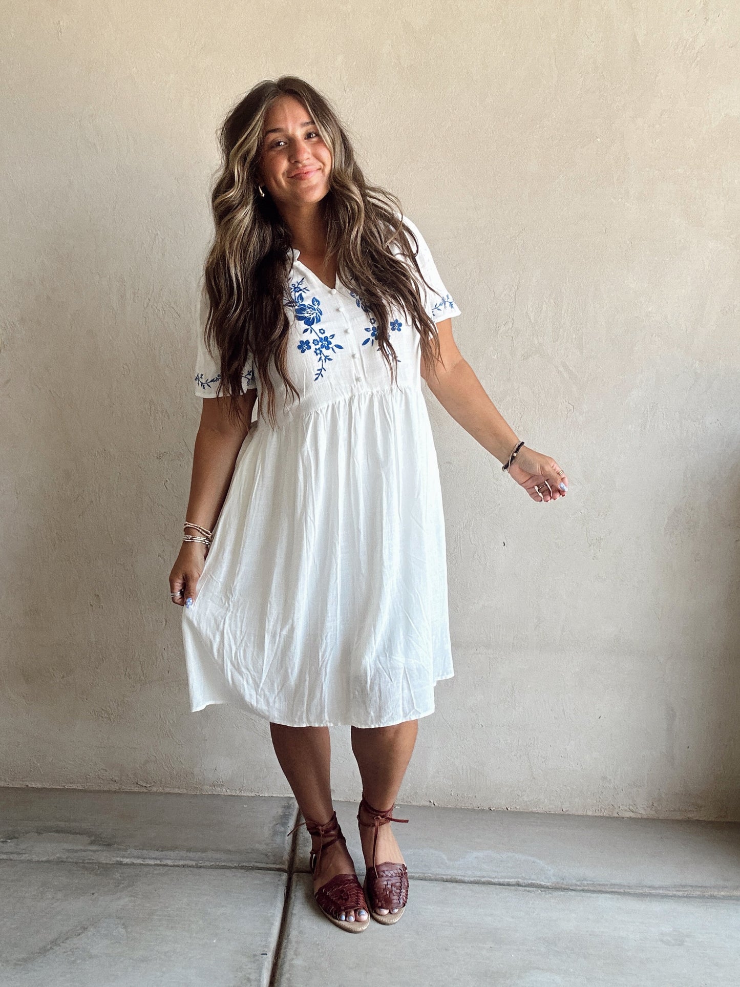 Callie Embroidered Dress in White