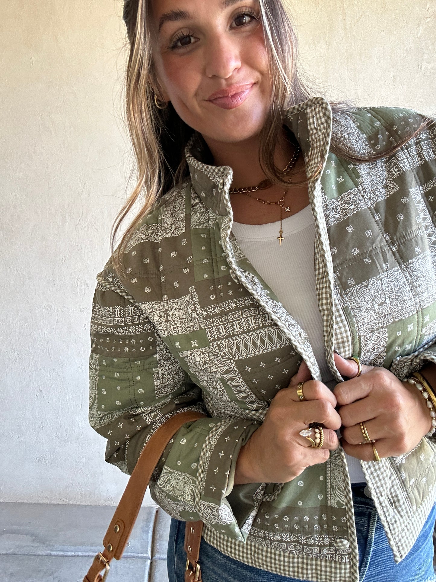 Brylee Quilted Bandana Jacket in Green