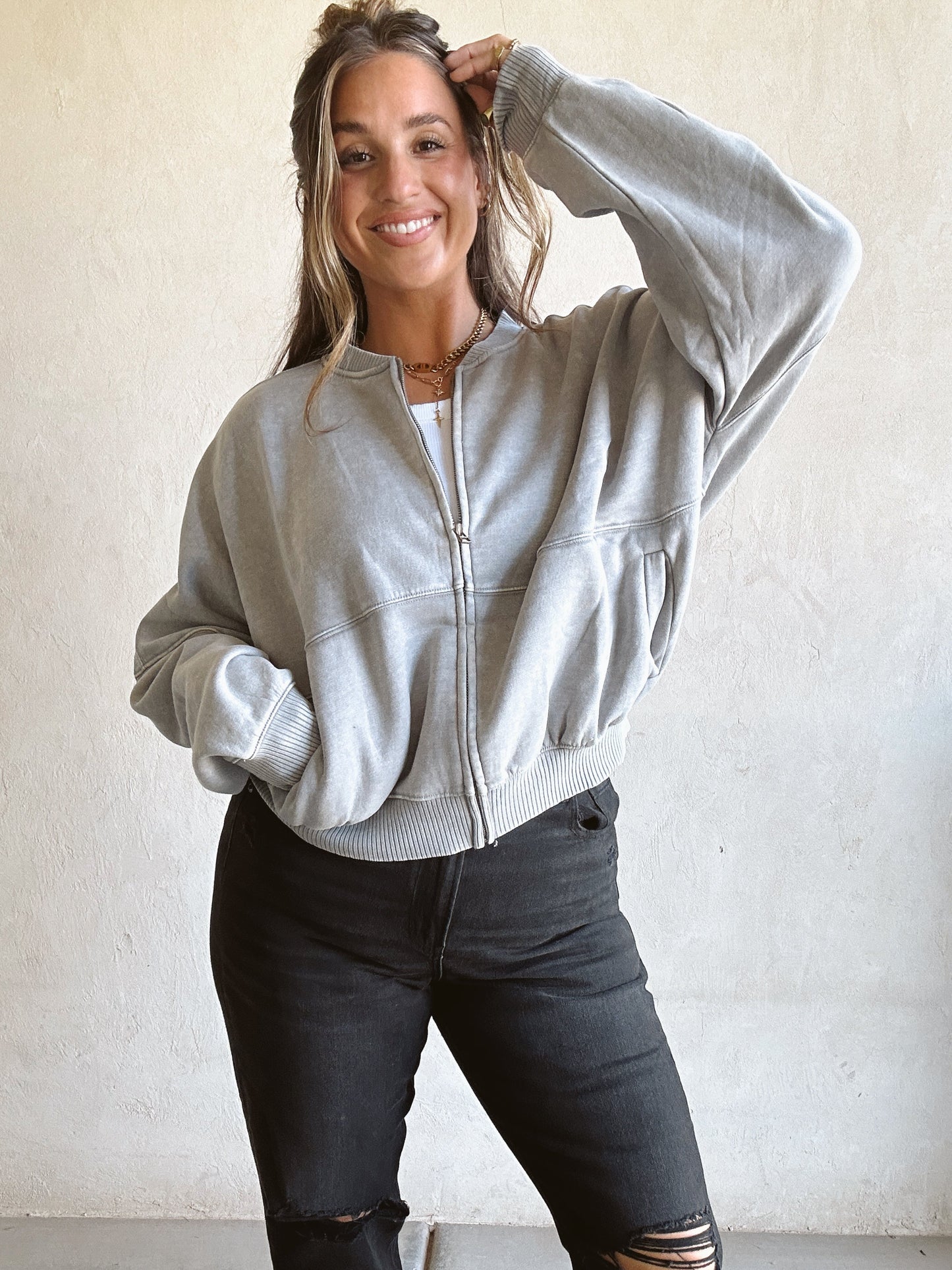 Kayla Bomber Jacket in Sleet